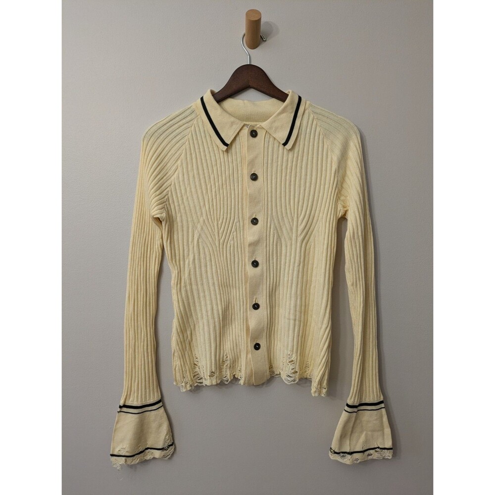Han Wen Studio Cashmere Distressed  Cardigan Sweater Avant-Garde Designer Medium